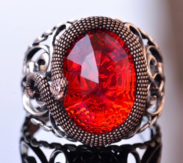 Falcon Jewelry Sophisticated Snake Embellished 925K Sterling 925 Sterling Silver Natural Garnet Ring Handmade Turkey KAMBO -