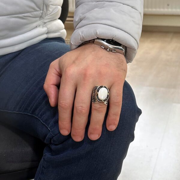 Kambo Natural Arabic Cabochon Pearl Gemstone Ring 925 Solid 925 Sterling Silver Natural Pearl Ring Handmade Turkey KAMBO - V