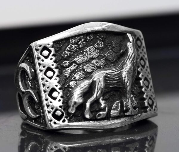 Falcon Jewelry Men s 925 Solid Sterling Silver Wolf Ring Bol 925 Sterling Silver Ring Handmade Turkey KAMBO - View 2