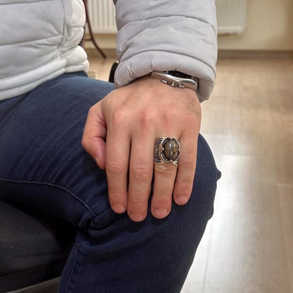 Kambo Islamıc Muslim Natural Bronzite Gemstone Ring 925K Sol 925 Sterling Silver Ring Handmade Turkey KAMBO - View 3