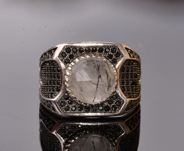 Genuine Natural Rutile Quartz Gemstone Ring 3 90 Carat Sterl 925 Sterling Silver Ring Handmade Turkey KAMBO - View 5