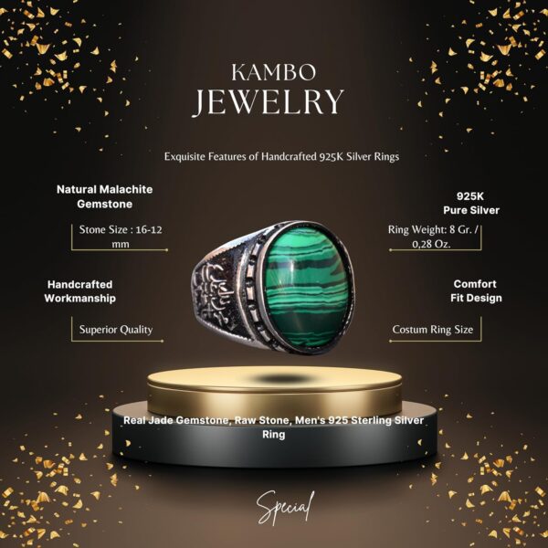 Men s Islamic Ring Sterling Silver Ring With Natural Malachi 925 Sterling Silver Ring Handmade Turkey KAMBO - View 2