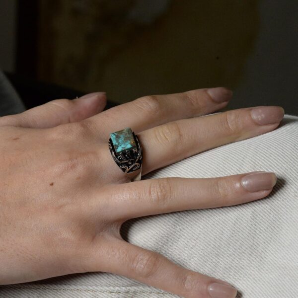 Kambo Men s Square Turquoise Gemstone Ring 925 Sterling Silv 925 Sterling Silver Natural Turquoise Ring Handmade Turkey KAMBO