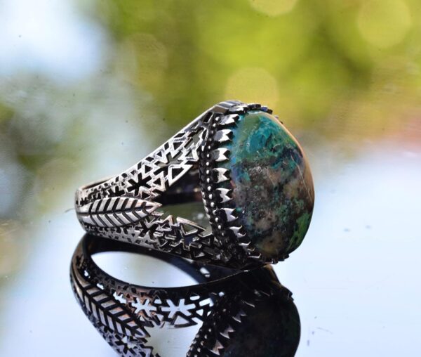 Kambo Natural Turquoise Gemstone Ring Intricate Men s Ring 9 925 Sterling Silver Natural Turquoise Ring Handmade Turkey KAMBO