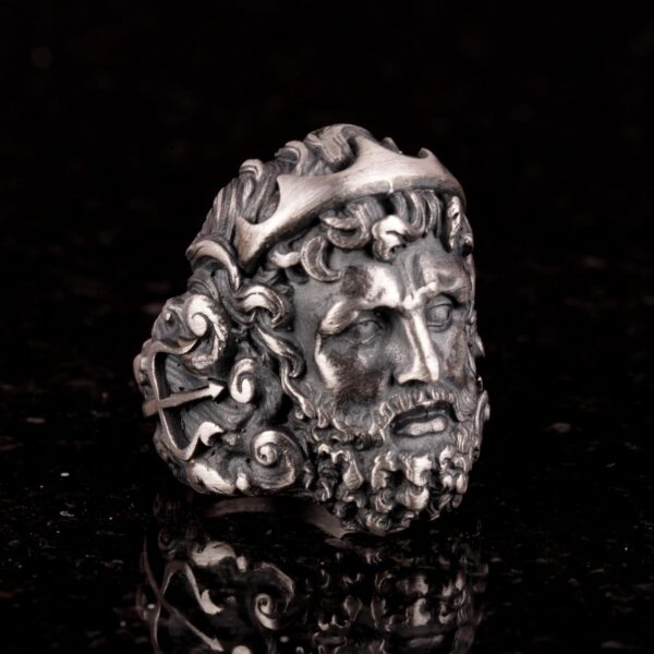 Kambo Roman God Neptune Ring Trident Engraved Greek Mytholog 925 Sterling Silver Ring Handmade Turkey KAMBO - View 4