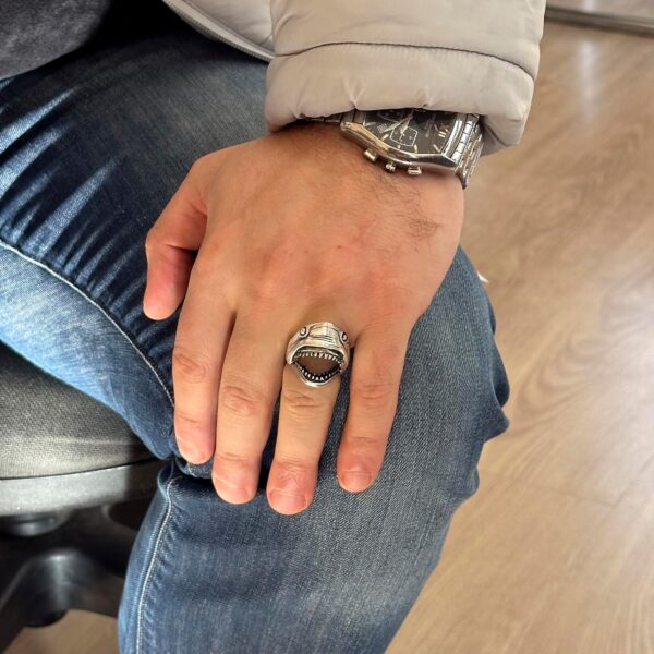 Kambo Shark Ring 925 Sterling Silver Men Ring Animal Design 925 Sterling Silver Ring Handmade Turkey KAMBO - View 3