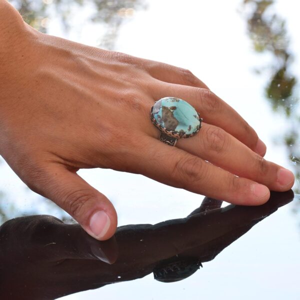 Kambo Big Ring Genuine Real Natural Arizona Turquoise Gemsto 925 Sterling Silver Natural Turquoise Ring Handmade Turkey KAMBO