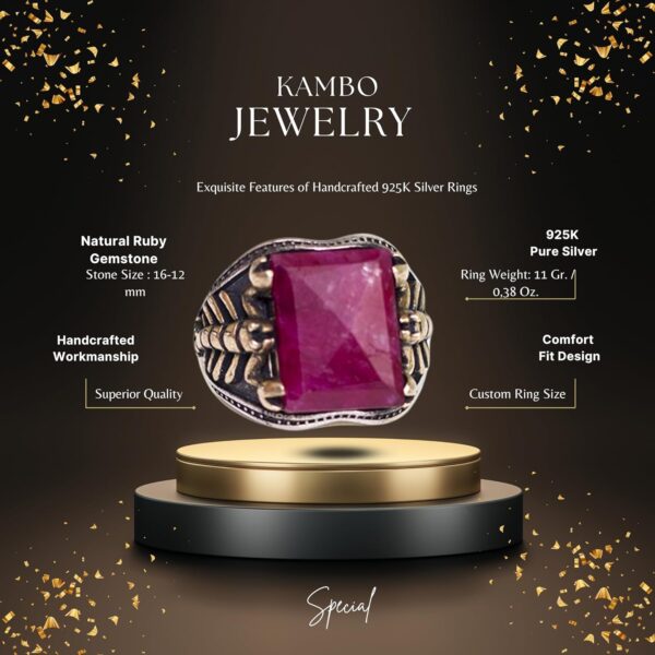 Falcon Jewelry 925 Sterling Silver Men s Ring Natural Ruby G 925 Sterling Silver Natural Ruby Ring Handmade Turkey KAMBO - Vi