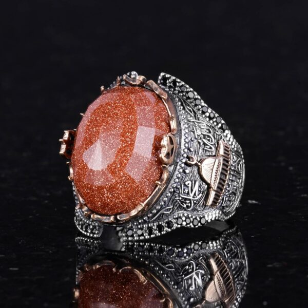 Kambo Islamic Men s Ring İn 925K Sterling Silver Ring Brown 925 Sterling Silver Ring Handmade Turkey KAMBO - View 6