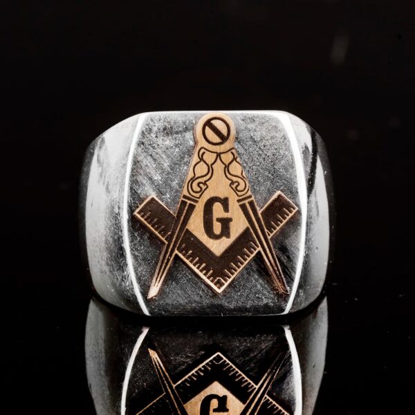 Kambo Men s 925 Sterling Silver Masonic Ring With Gold Tone 925 Sterling Silver Ring Handmade Turkey KAMBO - View 3
