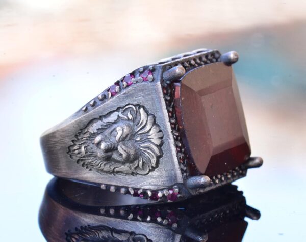 Falcon Jewelry Men s Sterling Silver Rings Tiger Eye Lapis L 925 Sterling Silver Natural Garnet Ring Handmade Turkey KAMBO -