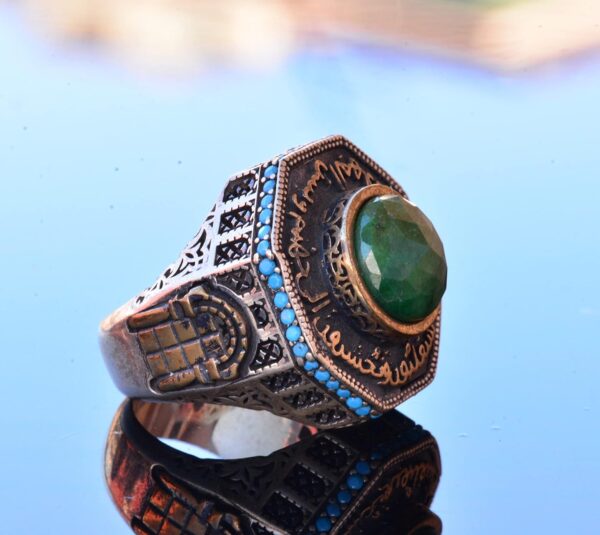Real Natural Gemstone Ring 925 Sterling Silver Men s Islamic 925 Sterling Silver Natural Emerald Ring Handmade Turkey KAMBO -