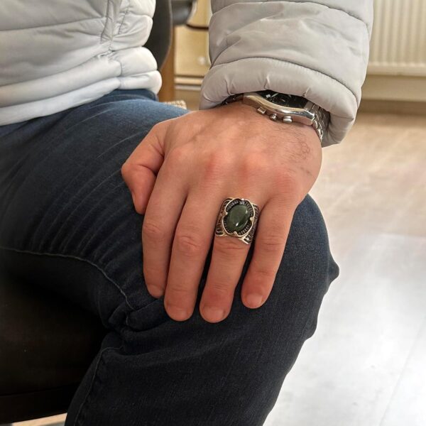 Kambo 925 Solid Sterling Silver Ring For Men Islamıc Silver 925 Sterling Silver Natural Agate Ring Handmade Turkey KAMBO - V