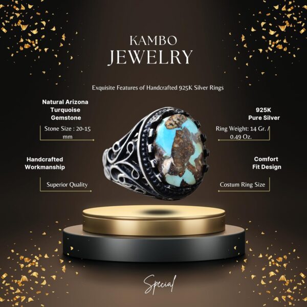 Kambo Real Natural Arizona Turquoise Gemstone 925 Sterling S 925 Sterling Silver Natural Turquoise Ring Handmade Turkey KAMBO