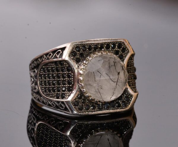 Genuine Natural Rutile Quartz Gemstone Ring 3 90 Carat Sterl 925 Sterling Silver Ring Handmade Turkey KAMBO - View 3