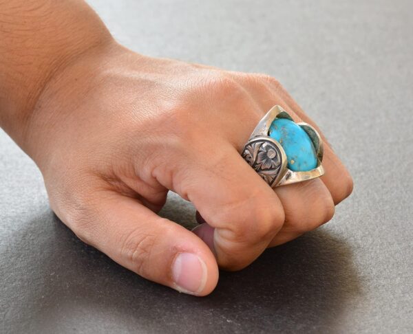 Falcon Jewelry Real Natural Arizona Turquoise Gemstone Ring 925 Sterling Silver Natural Turquoise Ring Handmade Turkey KAMBO
