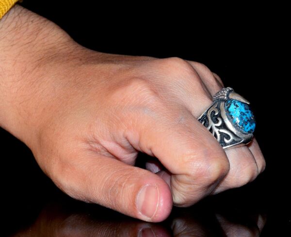 Falcon Jewelry Sterling Silver Men s Claw Ring Natural Arizo 925 Sterling Silver Natural Turquoise Ring Handmade Turkey KAMBO