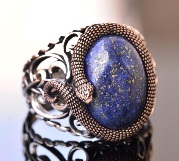 Falcon Jewelry Natural Lapis Lazuli Gemstone Snake Ring Hand 925 Sterling Silver Ring Handmade Turkey KAMBO - View 3