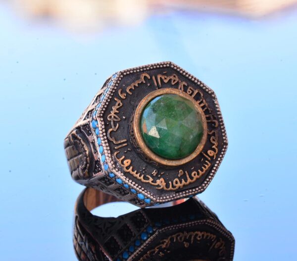 Real Natural Gemstone Ring 925 Sterling Silver Men s Islamic 925 Sterling Silver Natural Emerald Ring Handmade Turkey KAMBO -