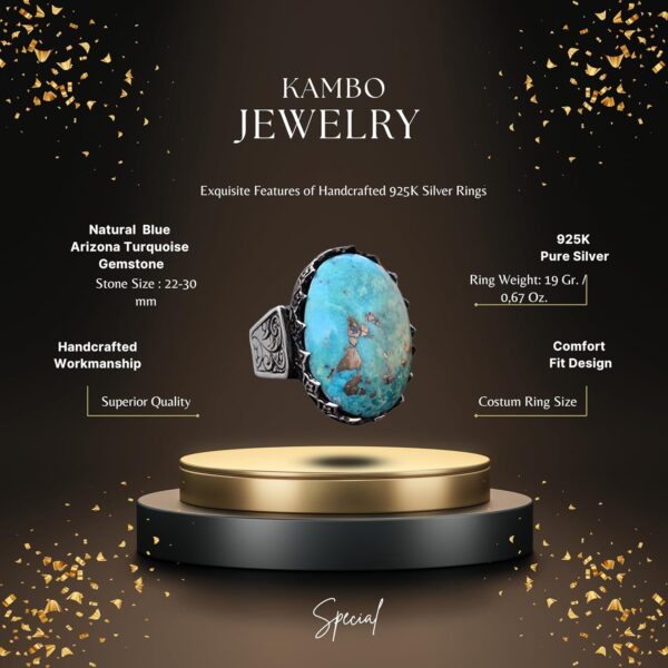 Kambo Natural Turquoise Gemstone Ring Large Men s Ring 925 S 925 Sterling Silver Natural Turquoise Ring Handmade Turkey KAMBO