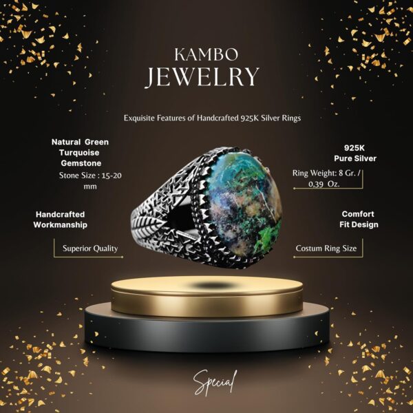 Kambo Natural Turquoise Gemstone Ring Intricate Men s Ring 9 925 Sterling Silver Natural Turquoise Ring Handmade Turkey KAMBO