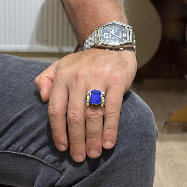 Kambo Created Navy Blue Paraiba Stone Ring 925 Sterling Silv 925 Sterling Silver Ring Handmade Turkey KAMBO - View 3