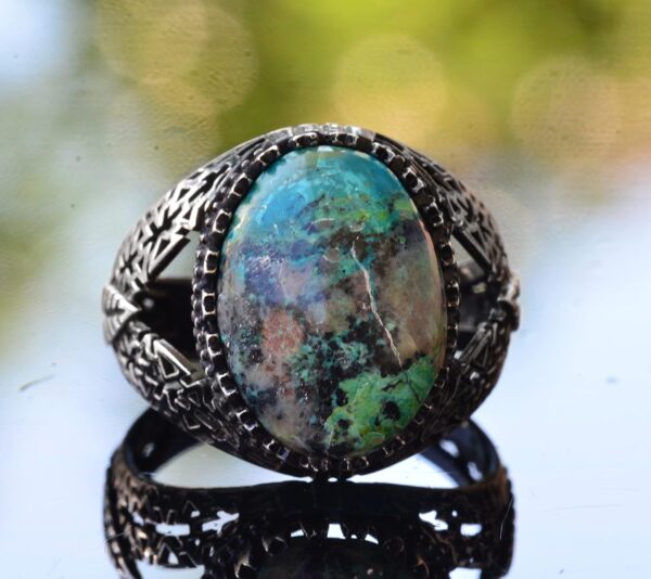 Kambo Natural Turquoise Gemstone Ring Intricate Men s Ring 9 925 Sterling Silver Natural Turquoise Ring Handmade Turkey KAMBO
