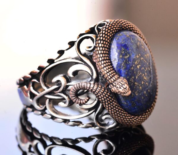 Falcon Jewelry Natural Lapis Lazuli Gemstone Snake Ring Hand 925 Sterling Silver Ring Handmade Turkey KAMBO - View 4