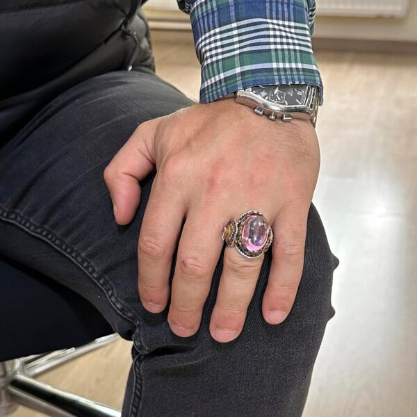 Kambo Pink Topaz Created Stone Ring 925K Sterling Silver Lio 925 Sterling Silver Natural Topaz Ring Handmade Turkey KAMBO - V