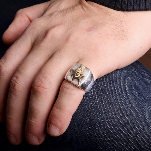 Kambo Men s 925 Sterling Silver Masonic Ring With Gold Tone 925 Sterling Silver Ring Handmade Turkey KAMBO - View 6