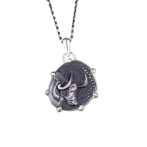 925 Ayar Gümüş Tasarım Kolye Ucu - Zodiac Sign Kolye - El İşi Kolye (Taurus)