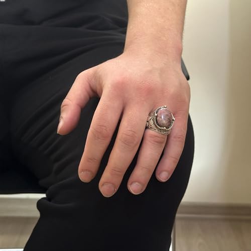 925K Gümüş El İşi Erkek Yüzük - Available ile Various Doğal Stones (Rhodonite)