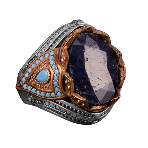 Doğal Safir Taş Yüzük, 925 Ayar Gümüş Erkek Yüzük (Model-2)