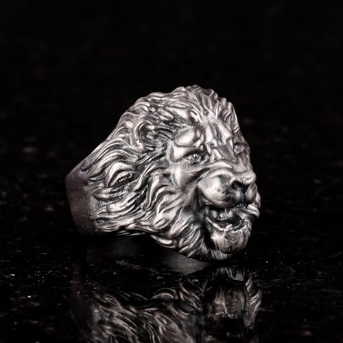 925 Ayar Gümüş Erkek Yüzük - Power Symbol Yüzük ile Aslan Head Figure - El İşi Vintage Tasarım