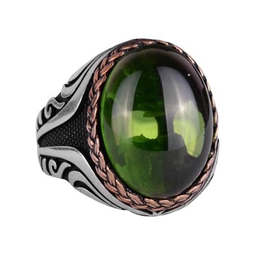 925 Ayar Gümüş Yüzük - Synthetic Taş Gümüş Yüzük - El İşi Yüzük (Synthetic Peridot)