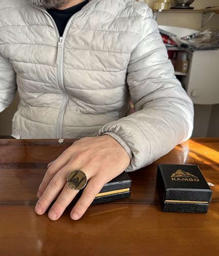 KAMBO Büyük Erkek Yüzüğü - 925 Ayar Gümüş El Yapımı - Yuvarlak Osmanlı Tarzı Tılsım Yüzük - Vintage Zanaatkar Erkek Takı