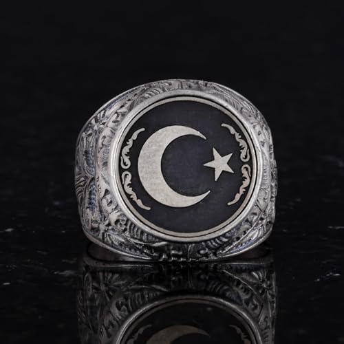 Yıldız ve Ay Yüzük - 925 Ayar Gümüş Bayrak Yüzüğü