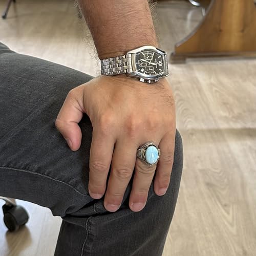 Doğal Larimar Taşlı El İşi 925 Ayar Gümüş Yüzük