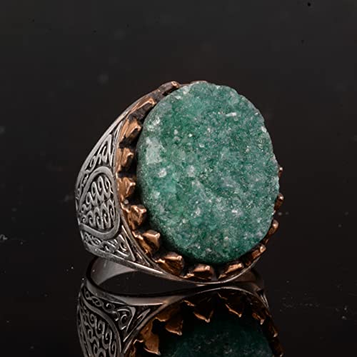 Druzy Kuvars Taş - 925 Gümüş Erkek Yüzük
