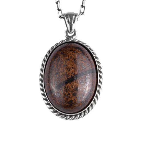 KAMBO Doğal Taşlı Zincirli Unisex Kolye 925 Ayar Gümüş – El Yapımı Oval Açıklama Kolye (Bronzit) - 2