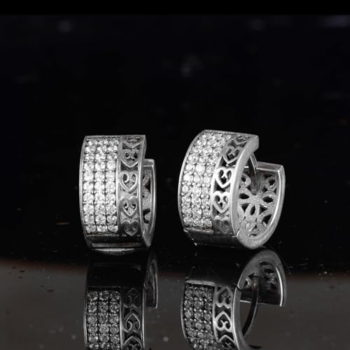925 Ayar Gümüş Huggie Halka Küpe – Zirkon Taşlı Zarif Vintage Tasarım, Unisex Takı