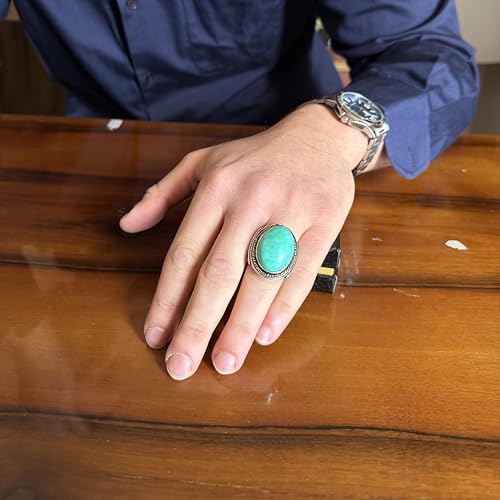 KAMBO Erkek Hakiki Doğal Taş Yüzük – 925 Ayar Gümüş Büyük Açıklama Yüzük – El Yapımı Vintage Tasarım – Koyu Gümüş Yüzük