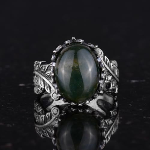 Gümüş Kadın Yüzük ile Doğal Moss Agat Taş, Vintage Bohemian Tasarım