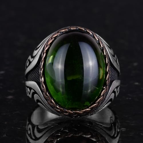 925 Ayar Gümüş Yüzük - Synthetic Taş Gümüş Yüzük - El İşi Yüzük (Synthetic Peridot)