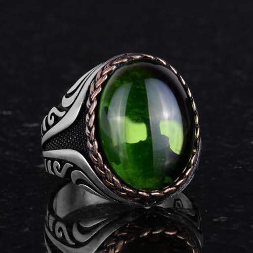 925 Ayar Gümüş Yüzük - Synthetic Taş Gümüş Yüzük - El İşi Yüzük (Synthetic Peridot)