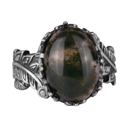 Gümüş Kadın Yüzük ile Doğal Moss Agat Taş, Vintage Bohemian Tasarım