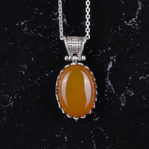 Doğal Sarı Akik Kolye - 925 Ayar Gümüş Kolye