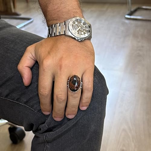 Doğal Obsidyen Taşlı Yüzük - 925 Ayar Gümüş El İşi Yüzük