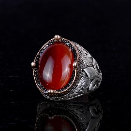 925 Ayar Gümüş El İşi Erkek Yüzük - Available ile Various Doğal Stones (Kırmızı Akik)