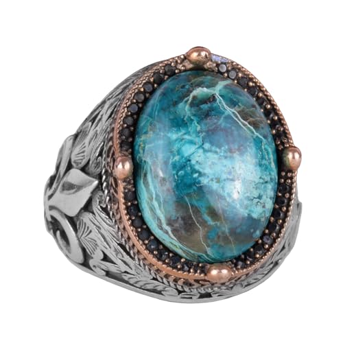 925 Ayar Gümüş El İşi Erkek Yüzük - Available ile Various Doğal Stones (Krisokolla)